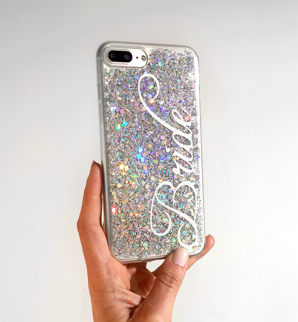 Bride Wedding Bridal Silver Glitter Phone Case