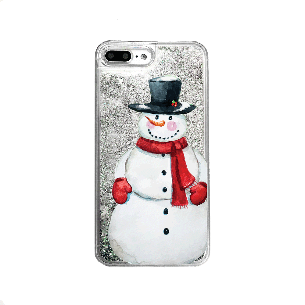 Christmas Snowman Silver Liquid Glitter Phone Case Arla LaserWorks