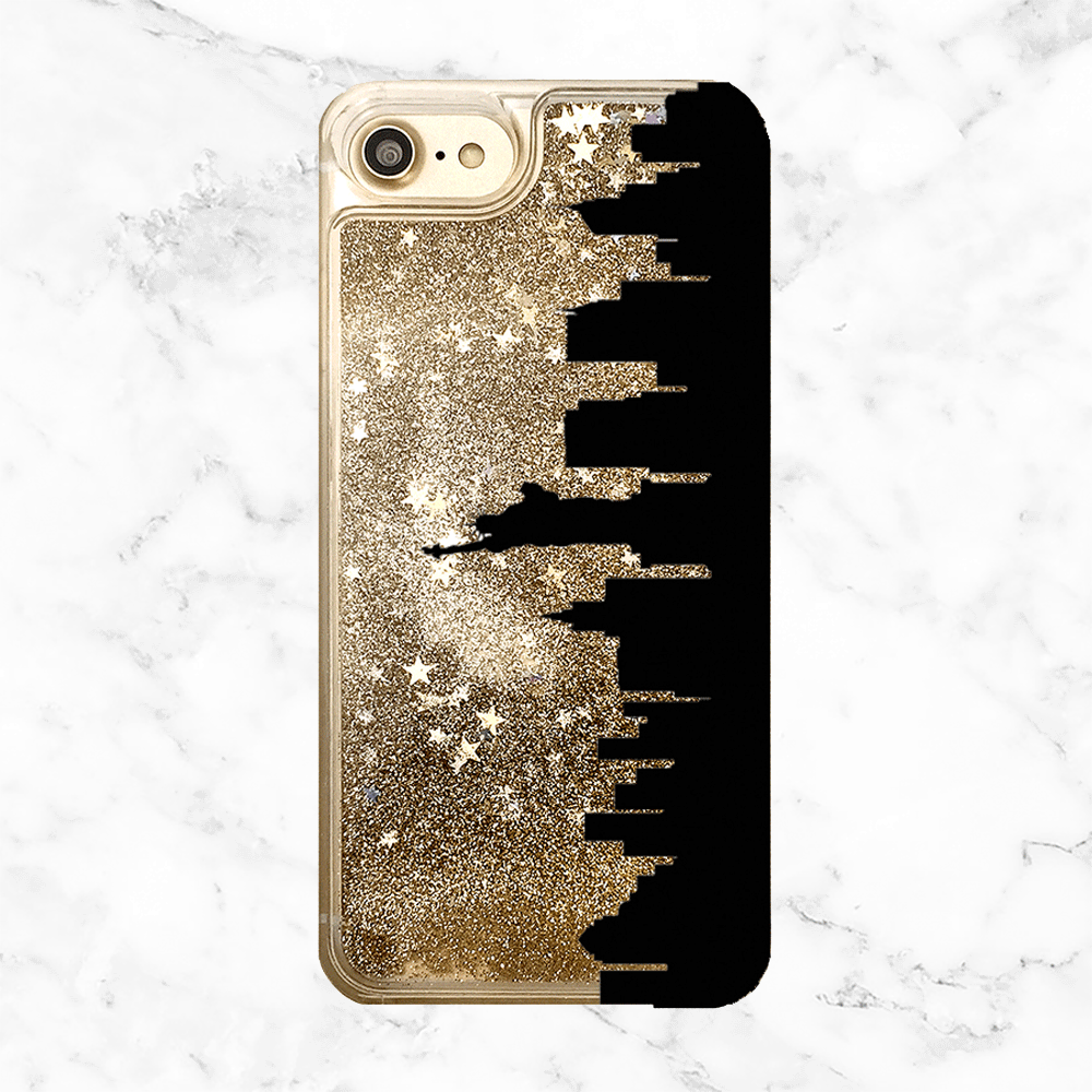 Custom City Skyline Gold Liquid Glitter Phone Case